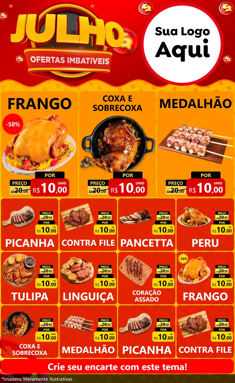 Modelo de Encarte para Encarte Grande com o tema Julho Ofertas Imbatíveis para Assados