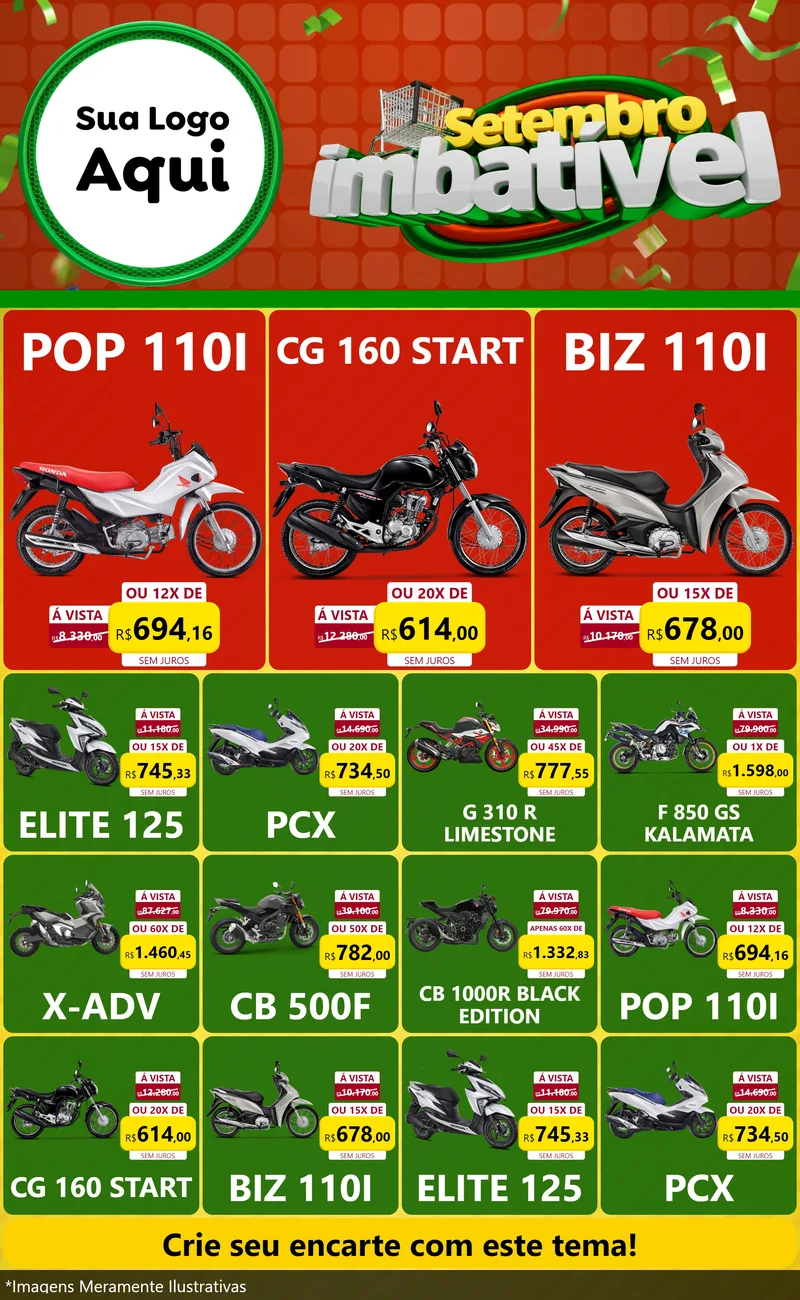 Modelo de Encarte para Encarte Grande com o tema Setembro Imbatível para Concessionaria de Motos