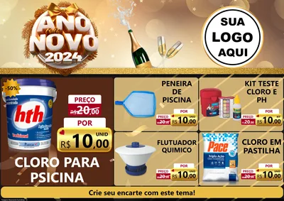 Modelo de Encarte para Encarte A4 Horizontal com o tema Feliz Ano Novo 2027 para Produtos para Piscina