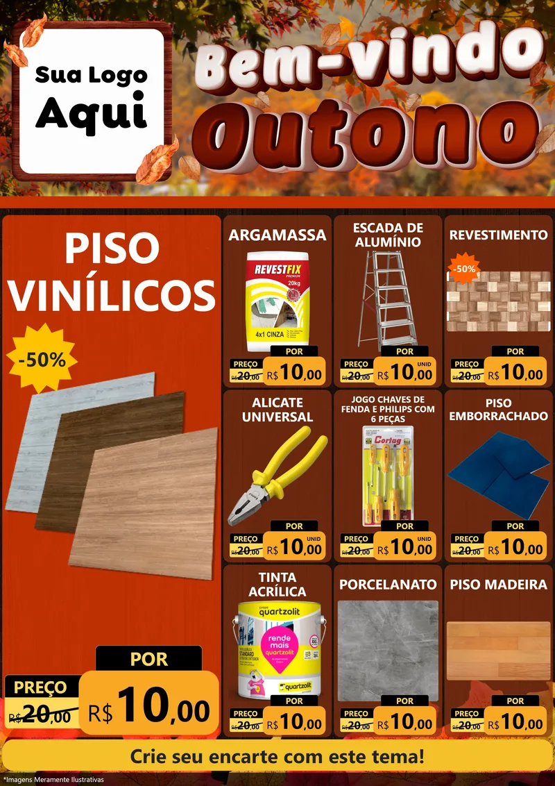 Modelo de Encarte para Encarte A4 Vertical com o tema Bem-vindo Outono para Material para Construção