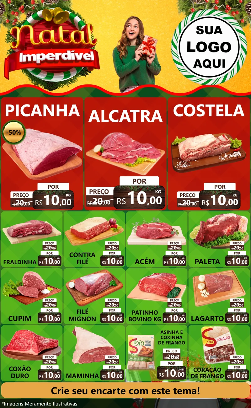 Modelo de Encarte para Encarte Grande com o tema Natal Imperdível para Açougue