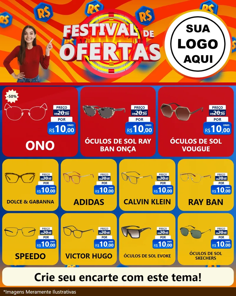 Modelo de Rede Social para Feed Instagram com o tema Festival de Ofertas para Óticas
