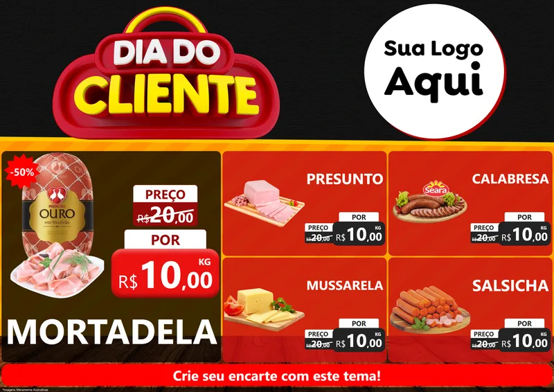 Modelo de Encarte para Encarte A4 Horizontal com o tema Dia do Cliente para Frios e Laticínios