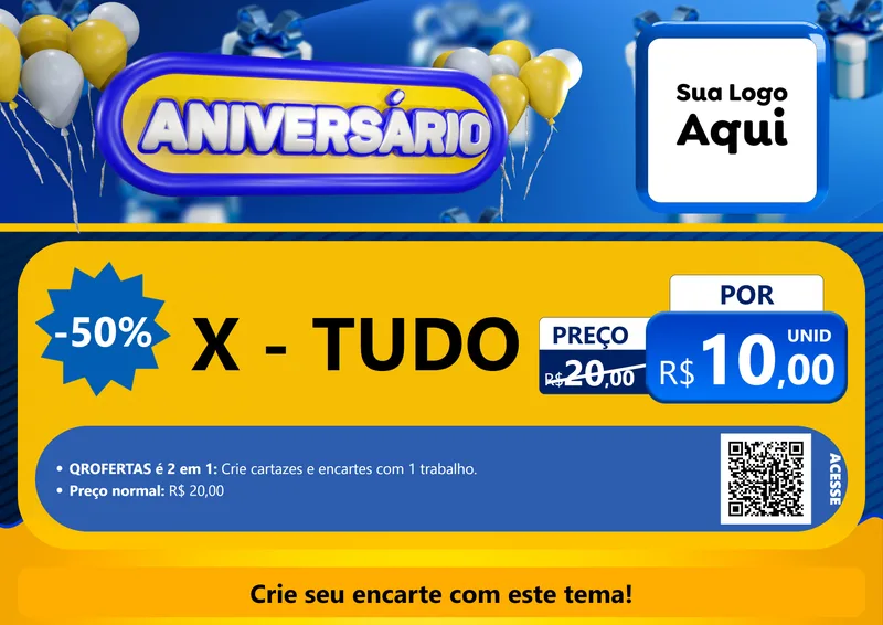 Modelo de Cartaz para Cartaz A4 Horizontal com o tema Aniversário para Hamburgueria