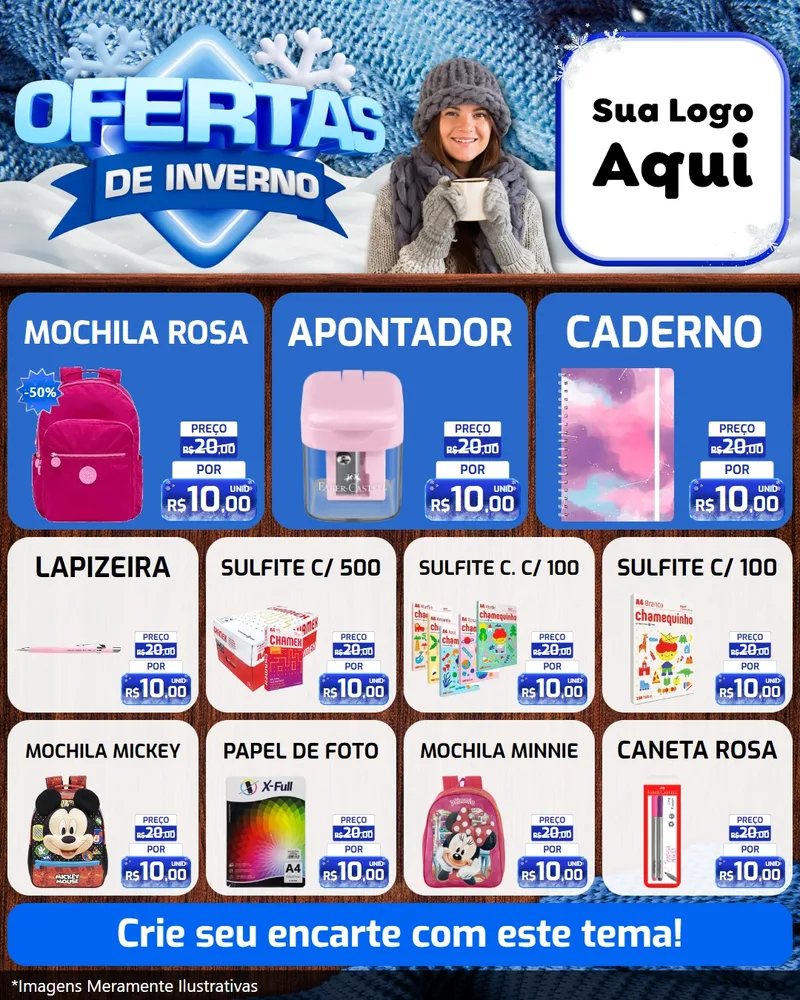 Modelo de Rede Social para Feed Instagram com o tema Ofertas de Inverno para Papelaria