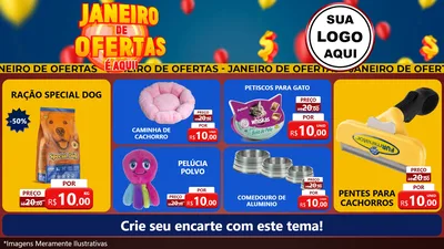 Modelo de TV para TV Horizontal com o tema Janeiro de Ofertas É Aqui! para Pet Shop