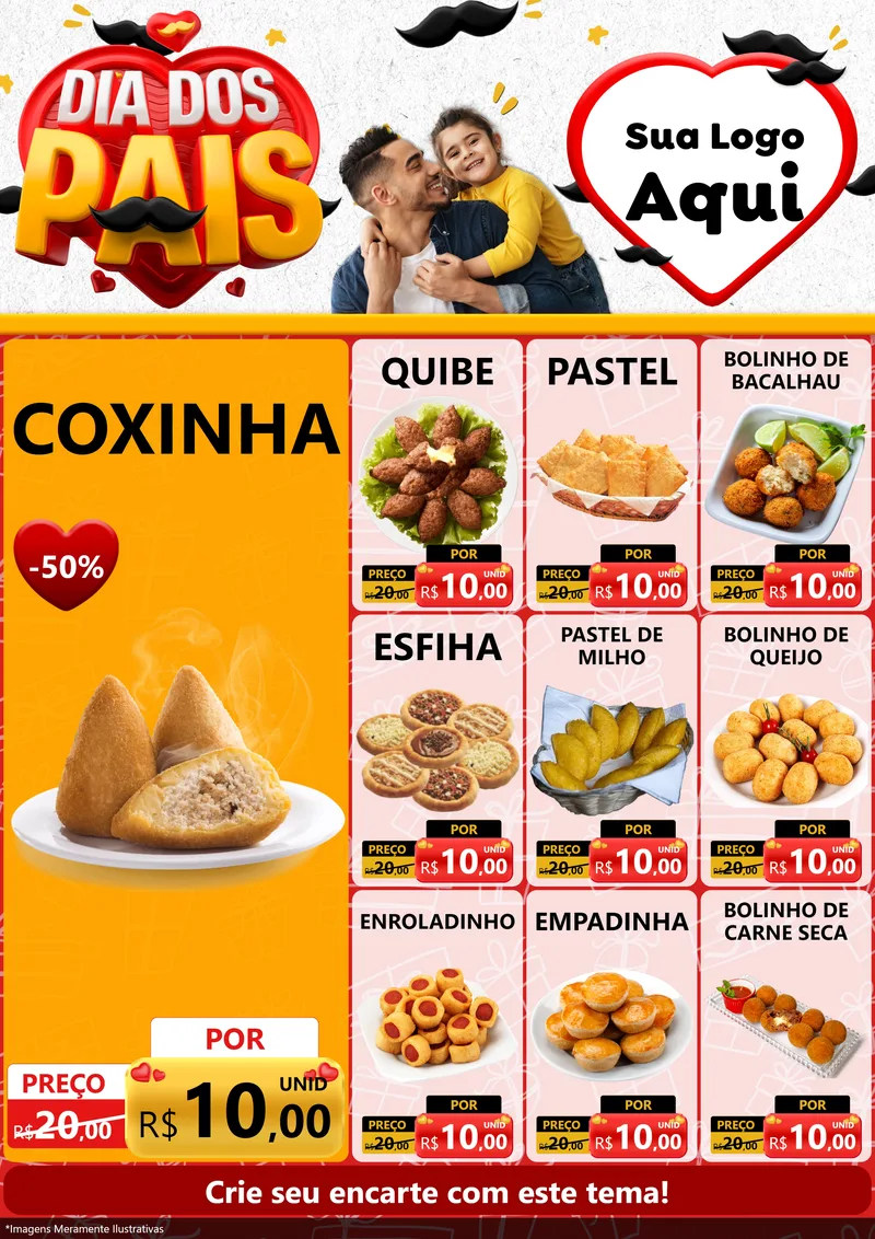Modelo de Encarte para Encarte A4 Vertical com o tema Dia dos Pais para Salgadaria