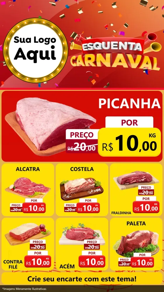 Modelo de Rede Social para Stories com o tema Esquenta Carnaval para Açougue