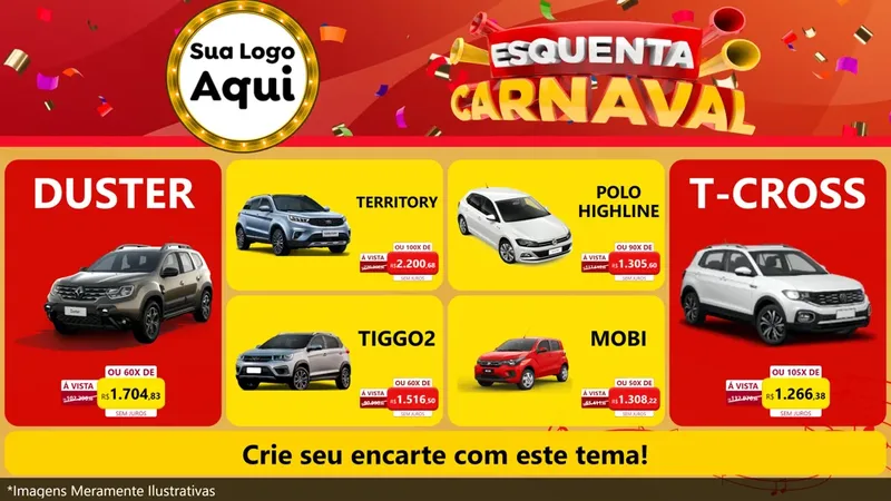 Modelo de TV para TV Horizontal com o tema Esquenta Carnaval para Concessionaria de Carros