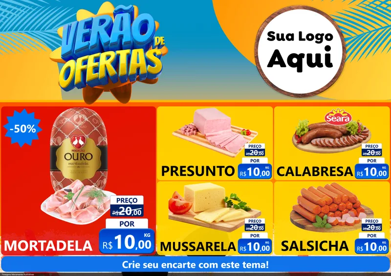 Modelo de Encarte para Encarte A4 Horizontal com o tema Verão de Ofertas para Frios e Laticínios