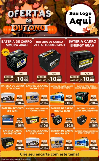 Modelo de Encarte para Encarte Grande com o tema Ofertas de Outono para Baterias Elétricas