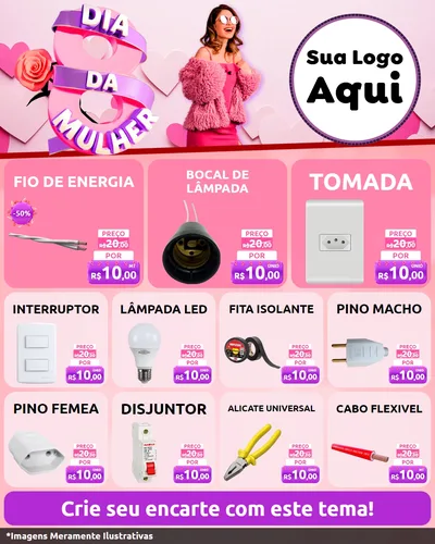 Modelo de Rede Social para Feed Instagram com o tema Dia da Mulher para Materiais Elétricos