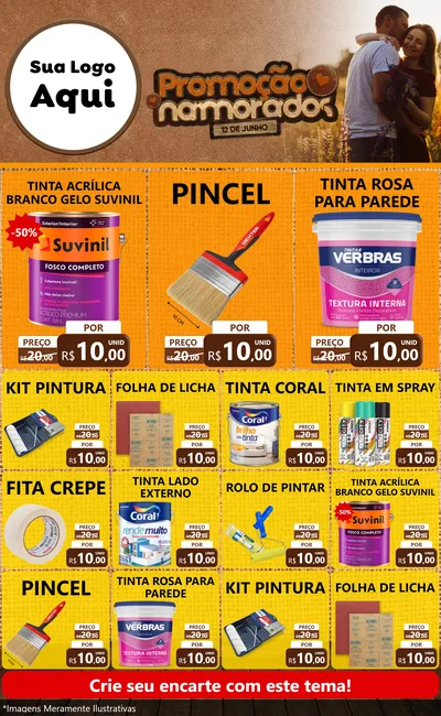 Modelo de Encarte para Encarte Grande com o tema Promoção Namorados para Tintas e Ferramentas