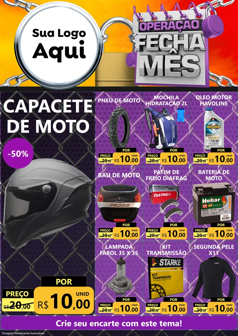 Modelo de Encarte para Encarte A4 Vertical com o tema Operação Fecha Mês para Moto peças