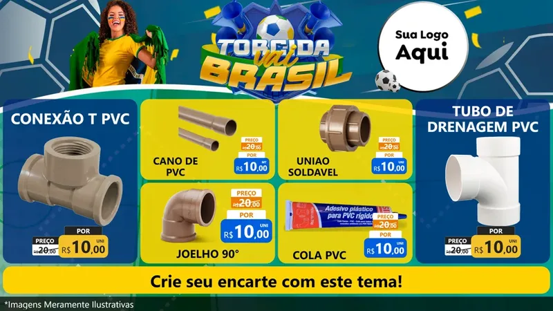 Modelo de TV para TV Horizontal com o tema Torcida Vai Brasil - Copa para Tubos e conexões