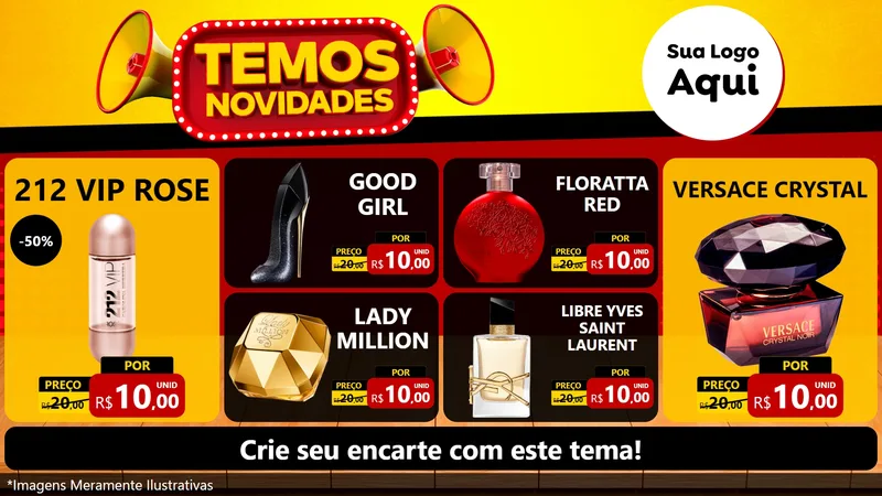 Modelo de TV para TV Horizontal com o tema Temos Novidades para Perfumes