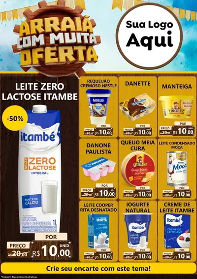 Modelo de Encarte para Encarte A4 Vertical com o tema Ofertas de São João - Junina para Frios e Laticínios