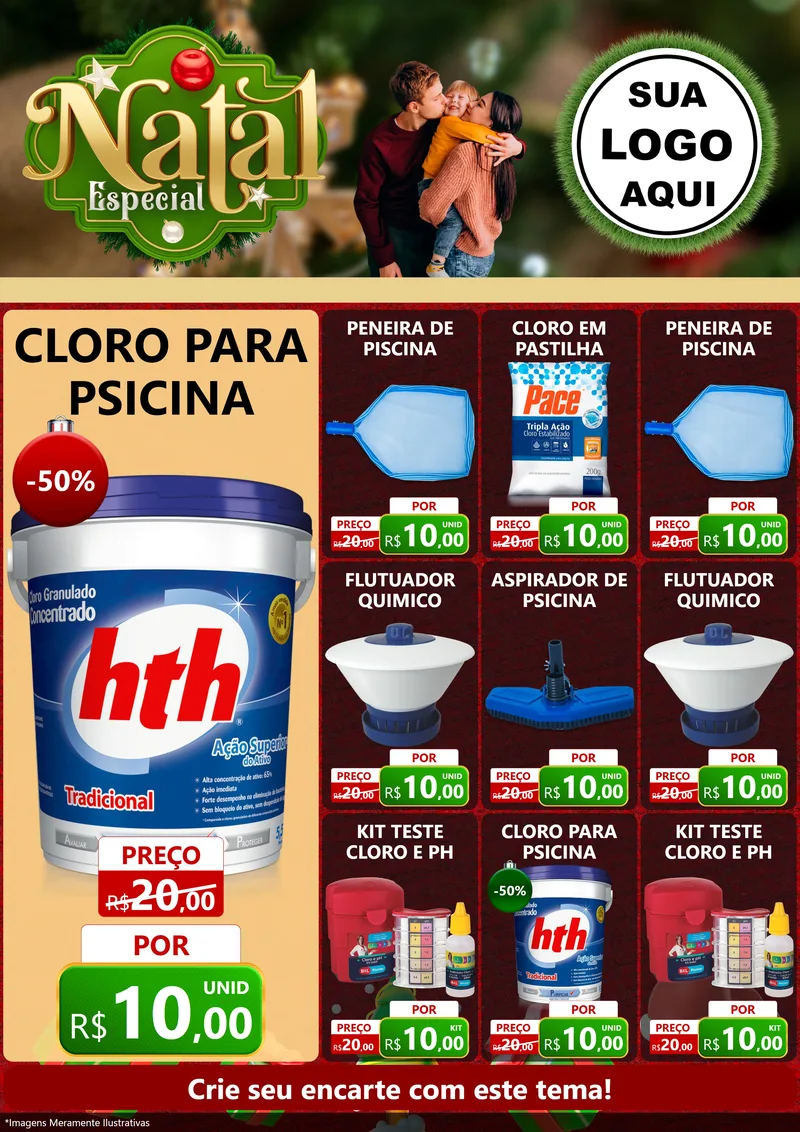 Modelo de Encarte para Encarte A4 Vertical com o tema Natal Especial para Produtos para Piscina