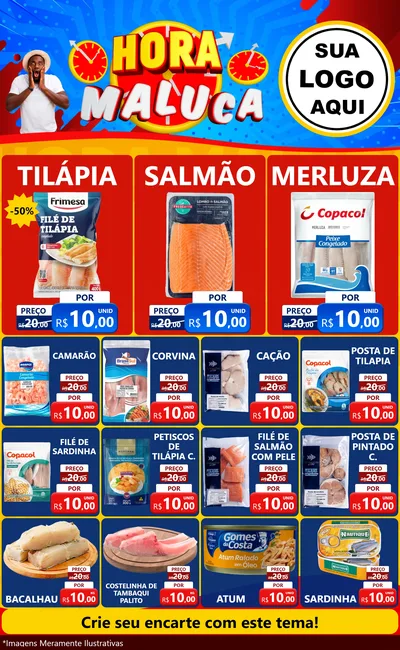 Modelo de Encarte para Encarte Grande com o tema Hora Maluca para Peixaria