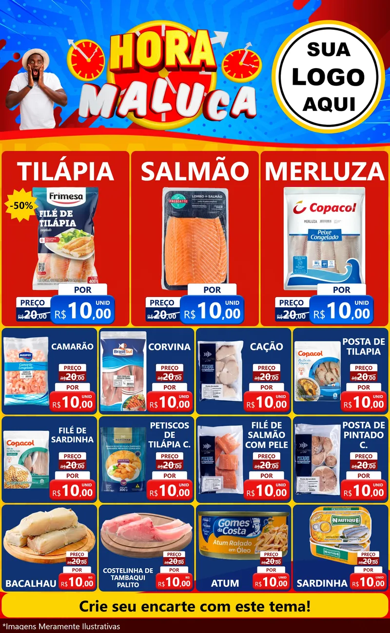 Modelo de Encarte para Encarte Grande com o tema Hora Maluca para Peixaria