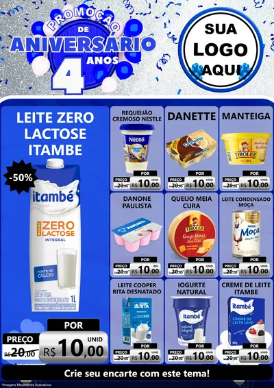 Modelo de Encarte para Encarte A4 Vertical com o tema Promoção de Aniversário - 4 Anos para Frios e Laticínios