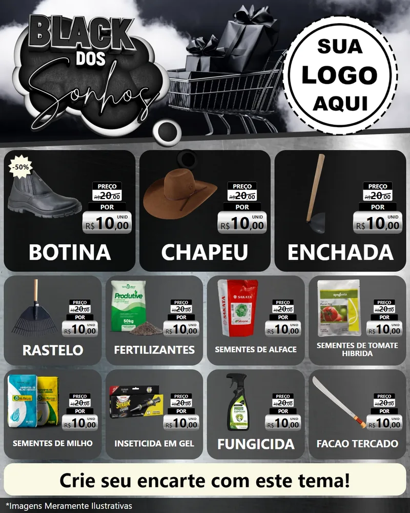 Modelo de Rede Social para Feed Instagram com o tema Black dos Sonhos para Agropecuária