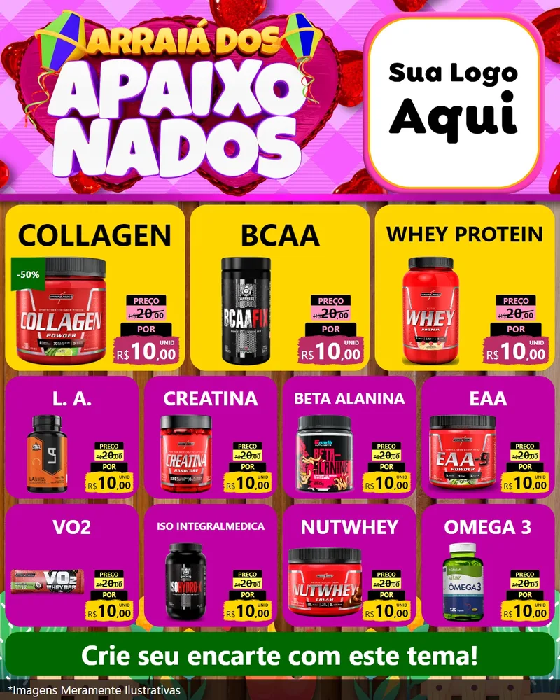 Modelo de Rede Social para Feed Instagram com o tema Arraiá dos Apaixonados para Suplementos alimentares