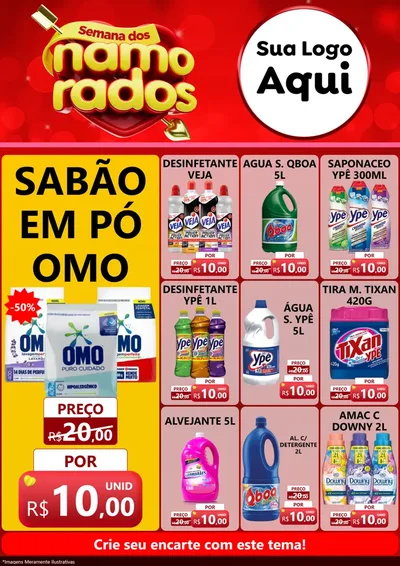 Modelo de Encarte para Encarte A4 Vertical com o tema Semana dos namorados para Produtos de Limpeza