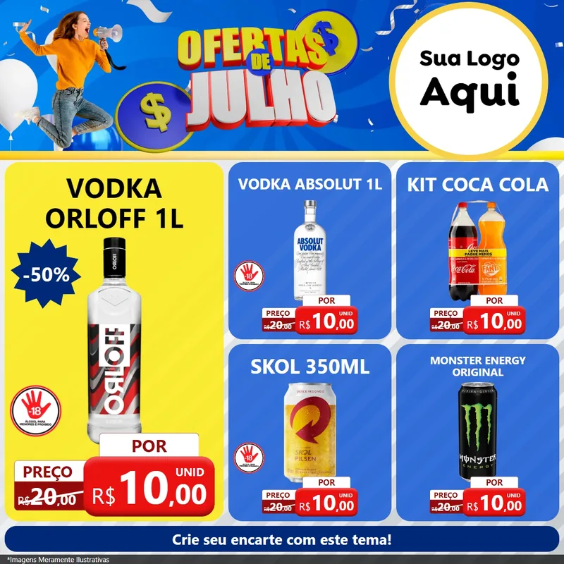 Modelo de Rede Social para Feed Facebook com o tema Ofertas de Julho para Distribuidora de bebidas