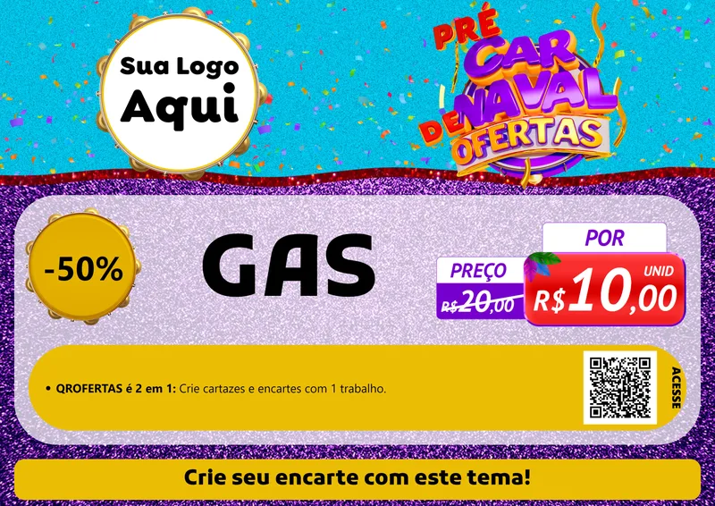 Modelo de Cartaz para Cartaz A4 Horizontal com o tema Pré Carnaval de Ofertas para Água e gás