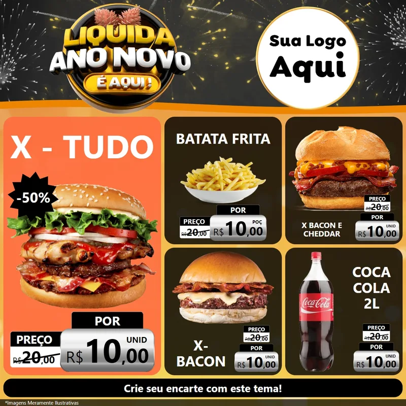 Modelo de Rede Social para Feed Facebook com o tema Liquida Ano Novo É Aqui! para Hamburgueria