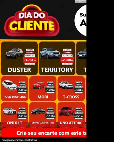 Modelo de Rede Social para Feed Instagram com o tema Dia do Cliente para Concessionaria de Carros