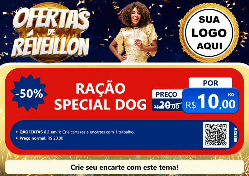 Modelo de Cartaz para Cartaz A4 Horizontal com o tema Ofertas de Réveillon para Pet Shop