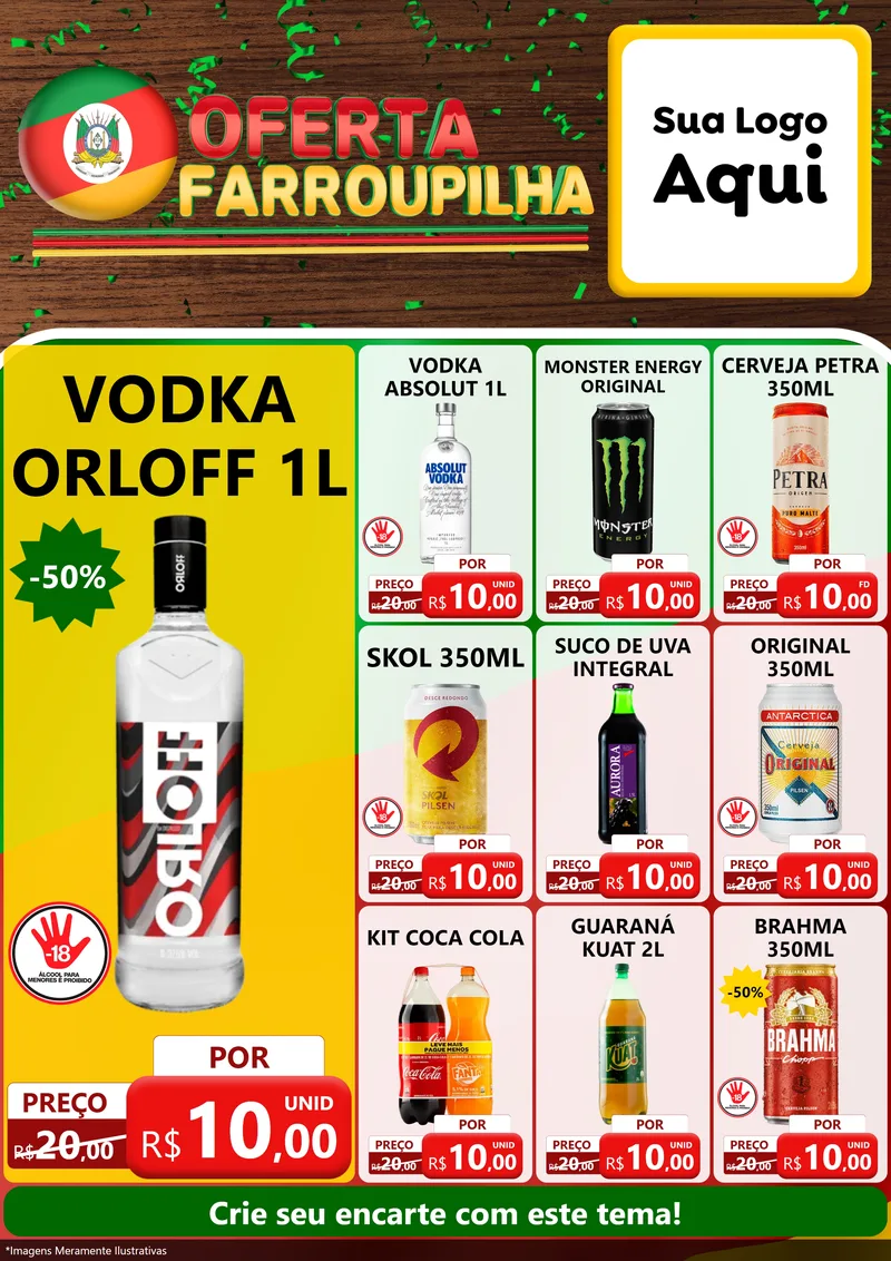 Modelo de Encarte para Encarte A4 Vertical com o tema Oferta Farroupilha para Distribuidora de bebidas