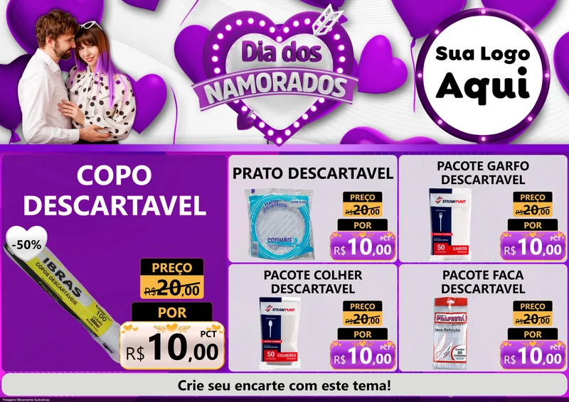 Modelo de Encarte para Encarte A4 Horizontal com o tema Dia dos Namorados para Embalagens