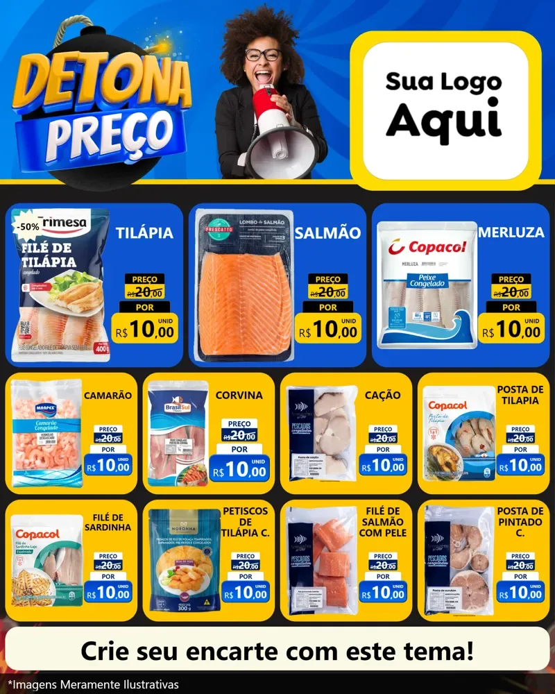 Modelo de Rede Social para Feed Instagram com o tema Detona Preços para Peixaria