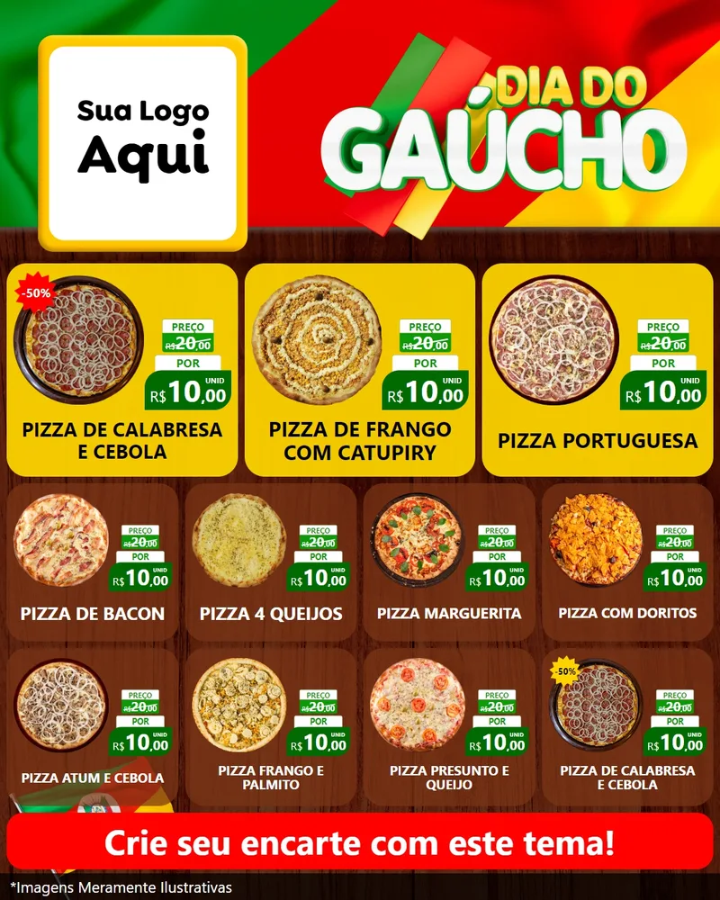 Modelo de Rede Social para Feed Instagram com o tema Dia do Gaúcho para Pizzaria