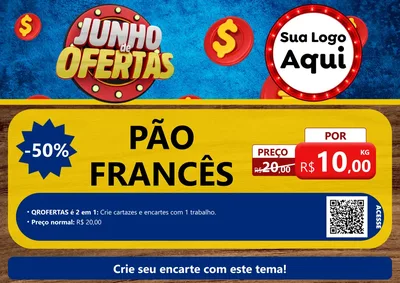 Modelo de Cartaz para Cartaz A4 Horizontal com o tema Junho de Ofertas para Padaria