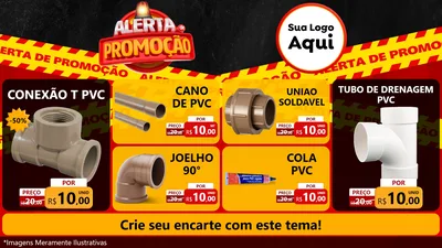 Modelo de TV para TV Horizontal com o tema Alerta de Promoção para Tubos e conexões