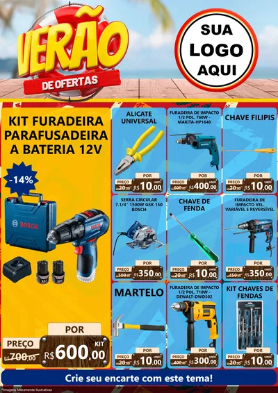 Modelo de Encarte para Encarte A4 Vertical com o tema Verão de Ofertas para Maquinas e Ferramentas