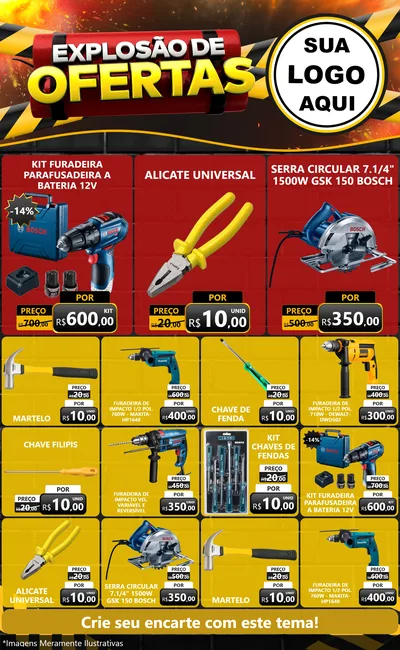 Modelo de Encarte para Encarte Grande com o tema Explosão de Ofertas para Maquinas e Ferramentas
