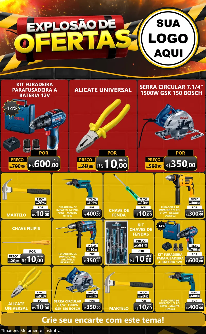 Modelo de Encarte para Encarte Grande com o tema Explosão de Ofertas para Maquinas e Ferramentas