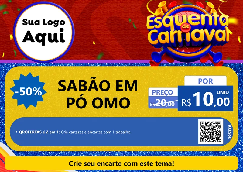 Modelo de Cartaz para Cartaz A4 Horizontal com o tema Esquenta de Carnaval para Produtos de Limpeza