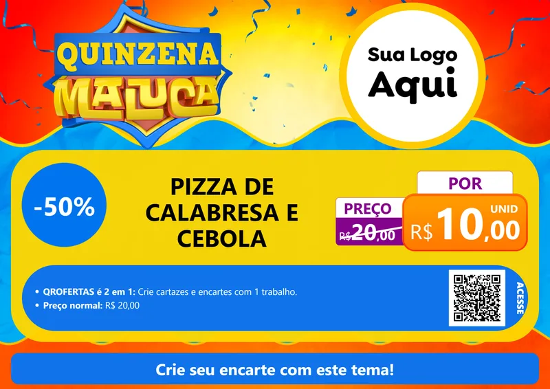 Modelo de Cartaz para Cartaz A4 Horizontal com o tema Quinzena Maluca para Pizzaria