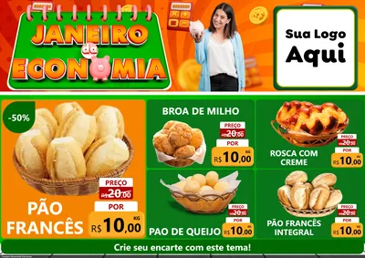 Modelo de Encarte para Encarte A4 Horizontal com o tema Janeiro da Economia para Padaria
