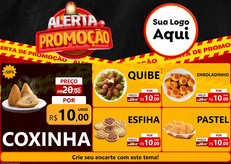 Modelo de Encarte para Encarte A4 Horizontal com o tema Alerta de Promoção para Salgadaria