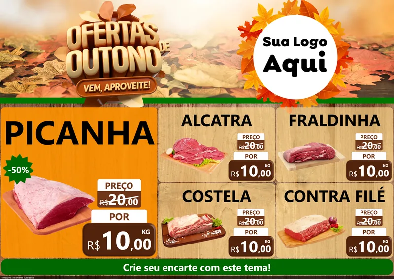 Modelo de Encarte para Encarte A4 Horizontal com o tema Ofertas de Outono - Vem, Aproveite! para Açougue