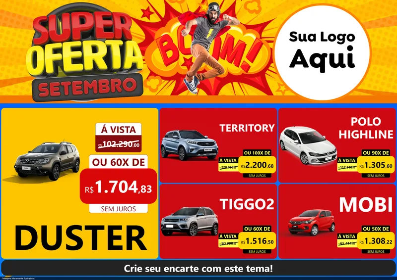 Modelo de Encarte para Encarte A4 Horizontal com o tema Super Oferta Setembro para Concessionaria de Carros