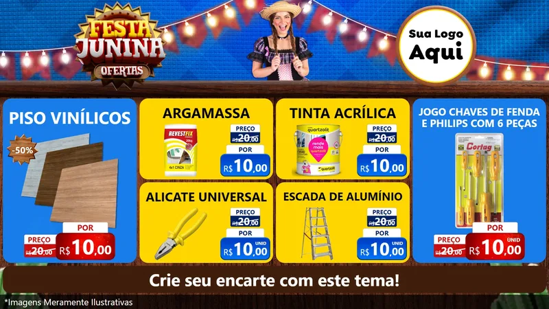 Modelo de TV para TV Horizontal com o tema Festa Junina Ofertas para Material para Construção