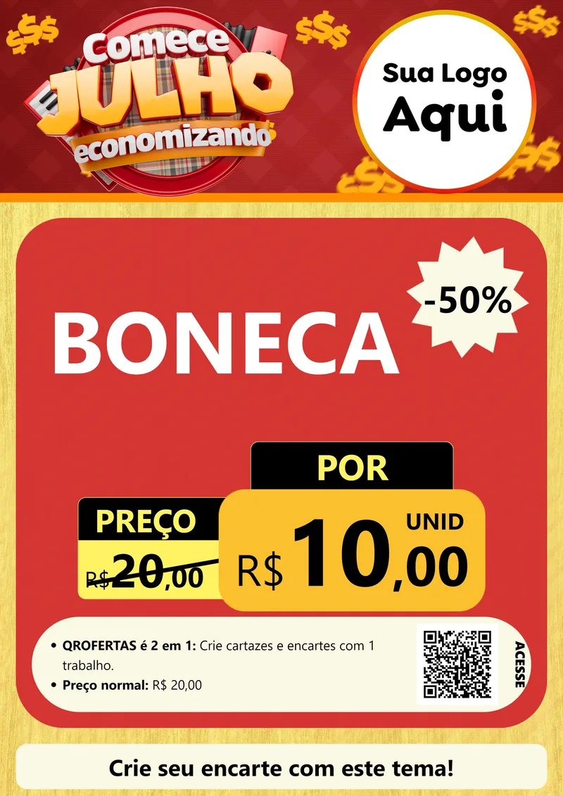 Modelo de Cartaz para Cartaz A4 Vertical com o tema Comece Julho Economizando para Brinquedos